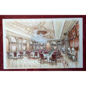 DESSIN d'ARCHITECTE-Palace, Hôtel Luxe- Salle à Manger