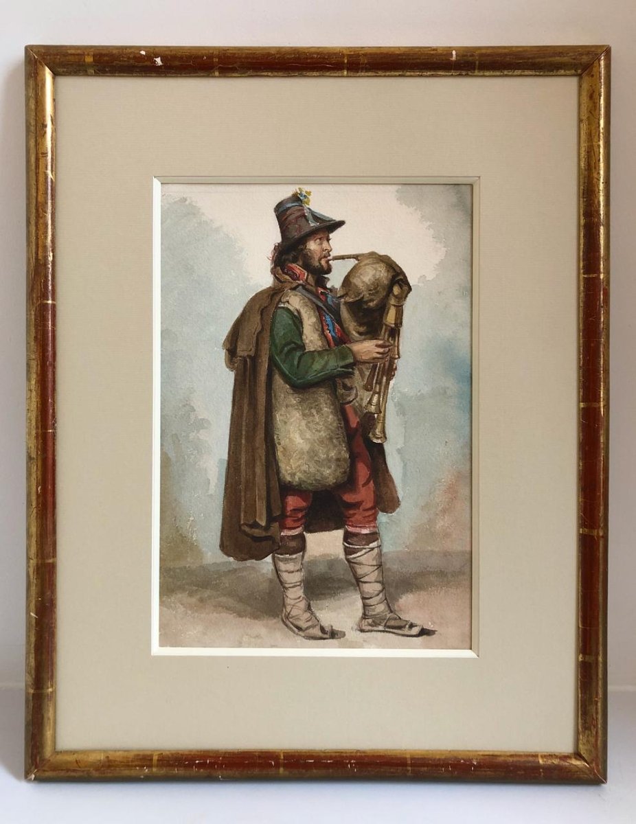 Portrait Of Pifferaro Playing The Zampogna