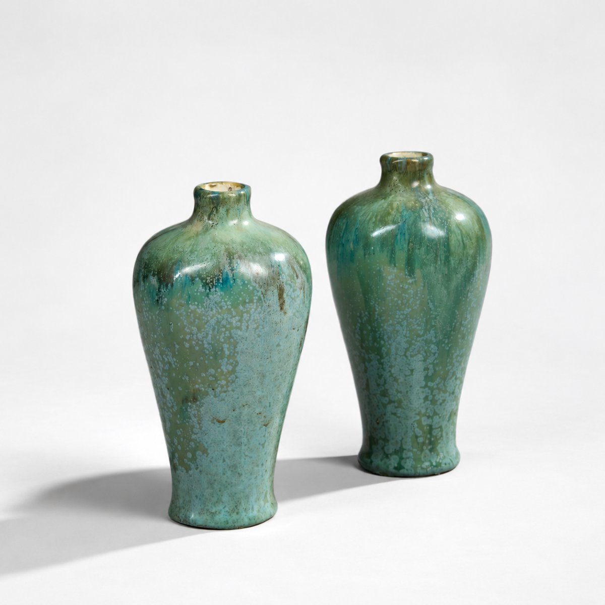 Pair Of Bulbous Vases Made Of Glazed Stoneware