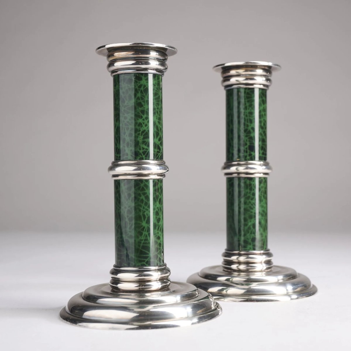 Puiforcat Pair Of Candleholders And A Bowl On A Silver-plated Metal Pedestal-photo-3