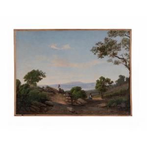 Henri Eugène Louvet (1866-?) – Promeneurs sur un chemin, huile sur toile, XIXe