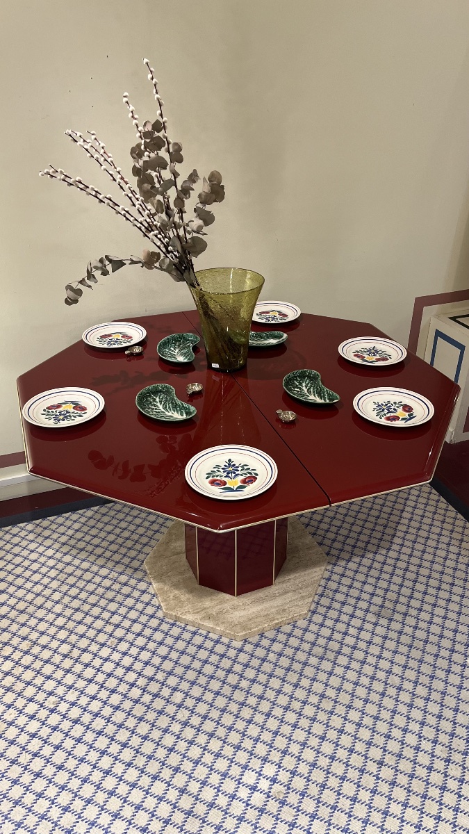 Lacquered And Travertine Dining Table, 1970-photo-3