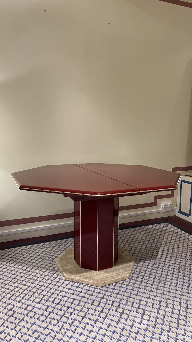 Lacquered And Travertine Dining Table, 1970-photo-1