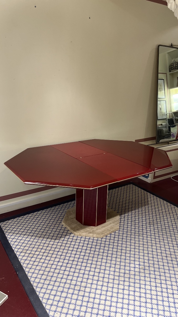 Lacquered And Travertine Dining Table, 1970-photo-3