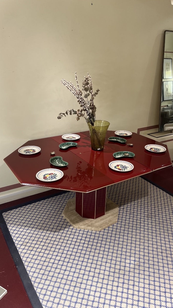 Lacquered And Travertine Dining Table, 1970-photo-5