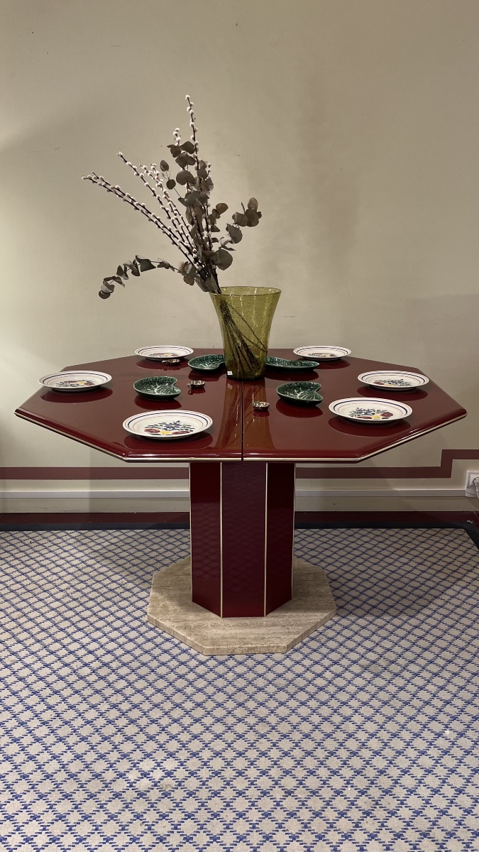Lacquered And Travertine Dining Table, 1970