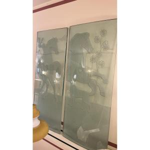 Sandblasted Glass Decoration, 1950