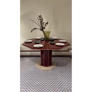 Lacquered And Travertine Dining Table, 1970