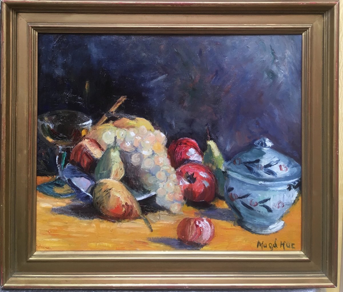 Magdelaine Hue-1882-1944  Nature Morte Aux Fruits Huile Sur Toile Signée En Bas à Droite 46 X 5-photo-1