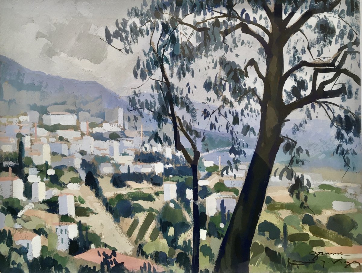 Louis Jacques Vigon (1897-1985) - Vue de Grasse (Alpes-Maritimes) / Ecole de Rouen 