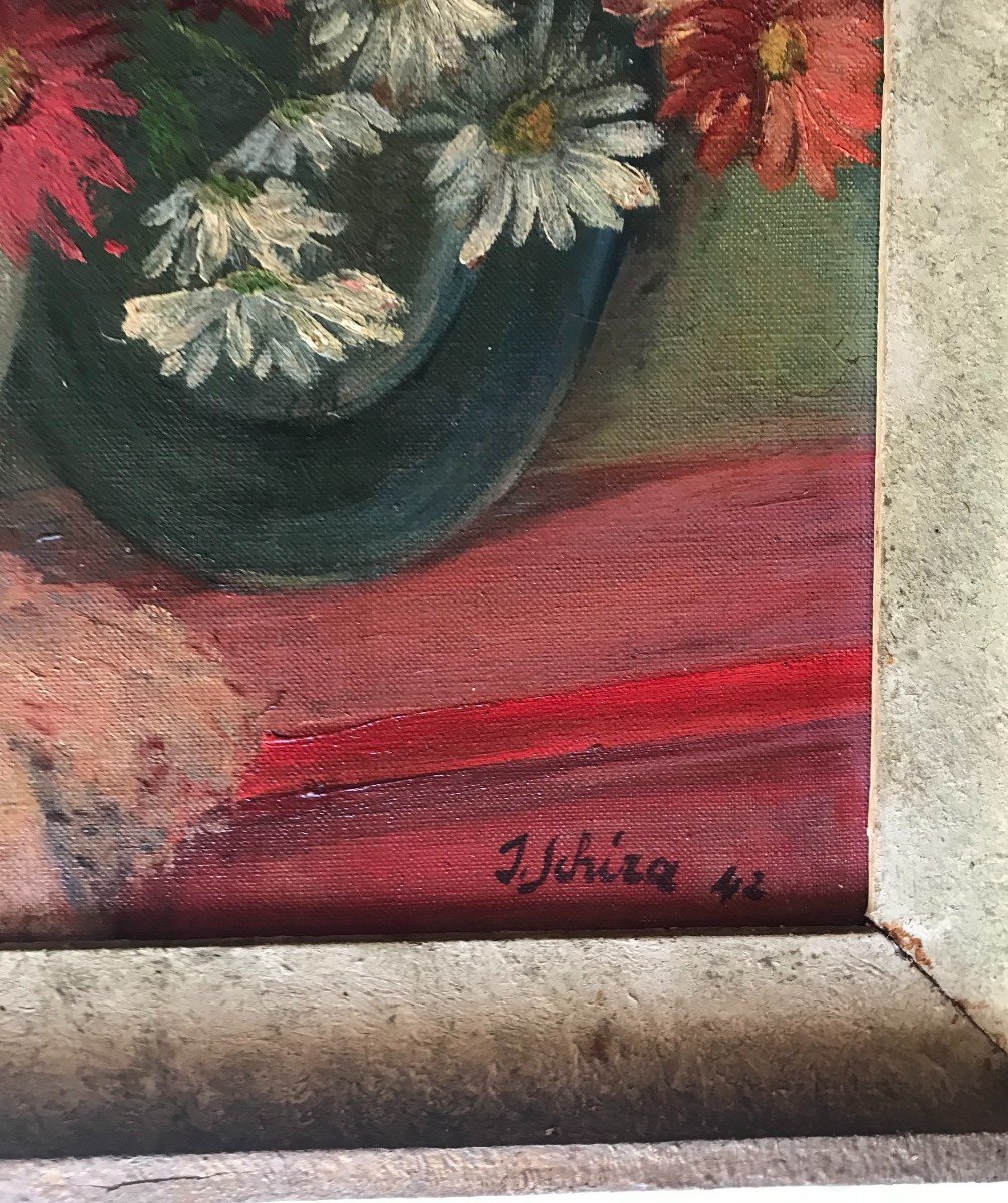 Painting, Bouquet Of Flowers In A Vase, Signed J. Schira Alsatian Painter-photo-4