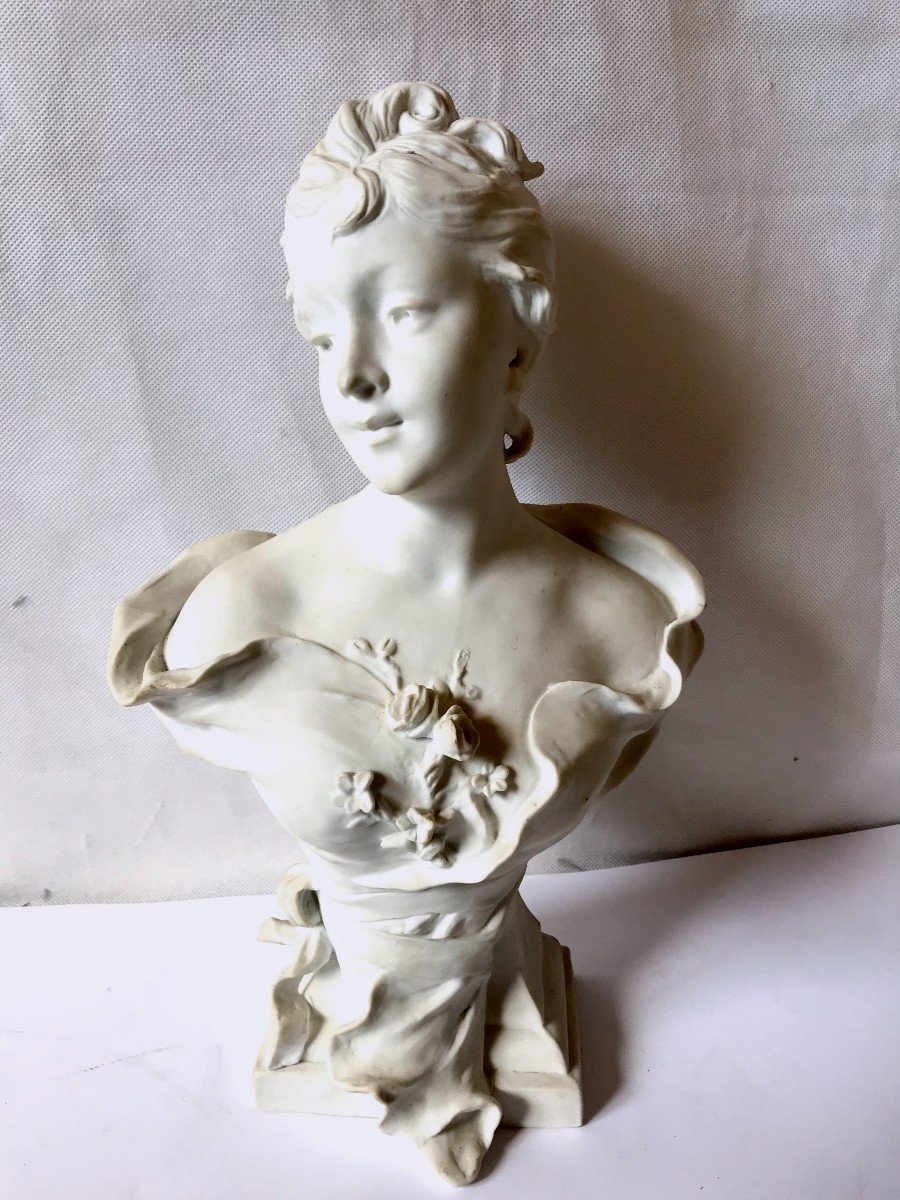 Buste De Jeune Fille De Sylvain Kinsburger En Biscuit 1855-1935-photo-2