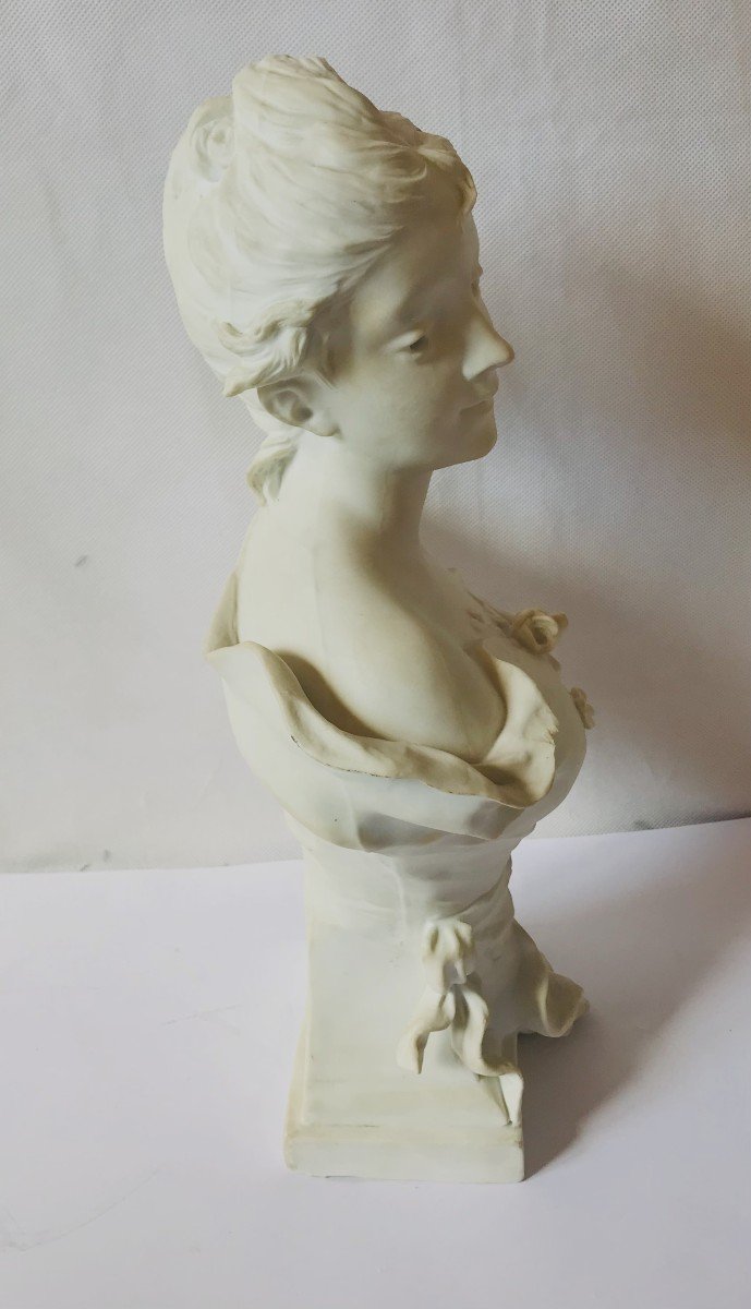 Buste De Jeune Fille De Sylvain Kinsburger En Biscuit 1855-1935-photo-4