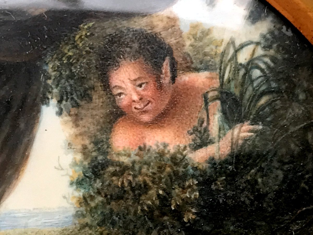 Miniature, Young Naked Woman With Drape, Dated 1824, Black Frame, Early XIXth Time-photo-1