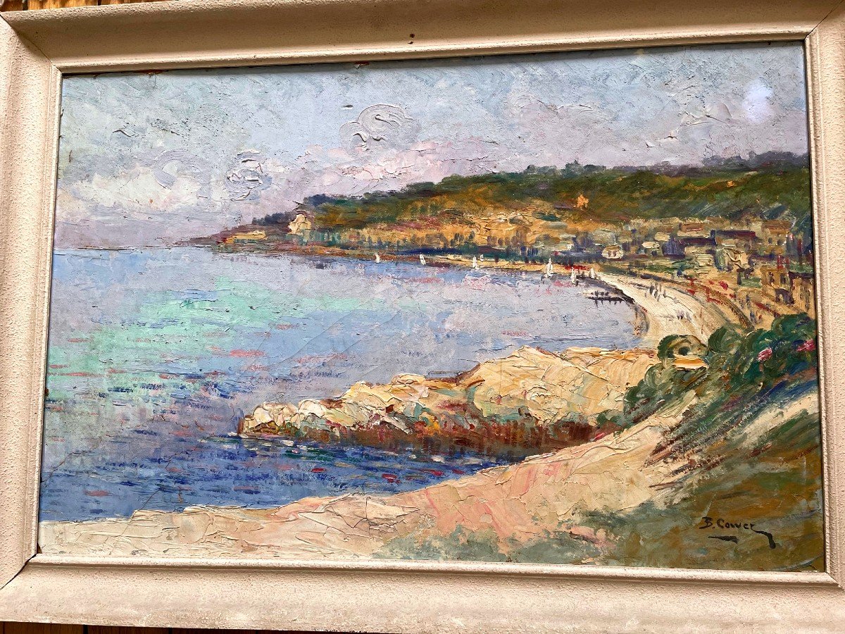 Painting, The Bay Of Saint Tropez, By B. Cower Around 1930/40-photo-2