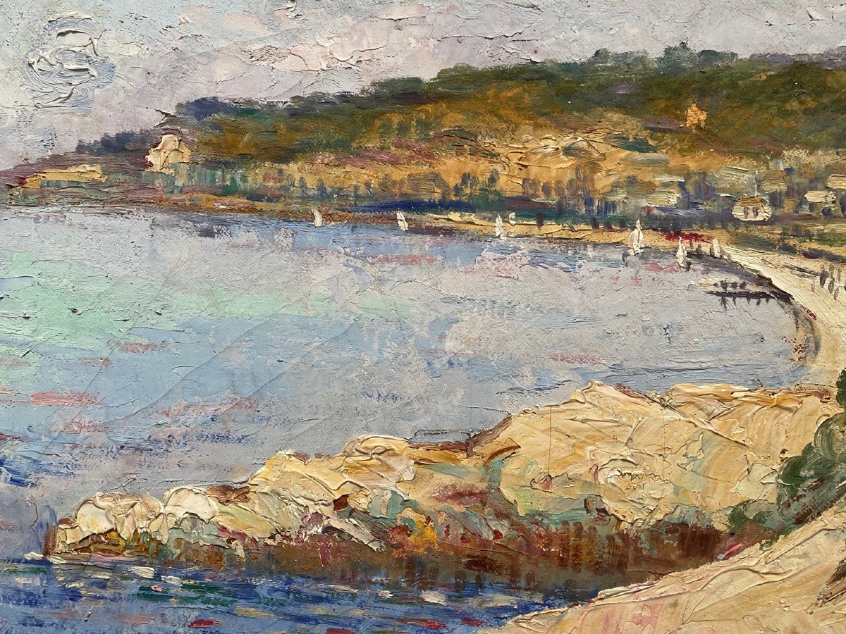 Painting, The Bay Of Saint Tropez, By B. Cower Around 1930/40-photo-4