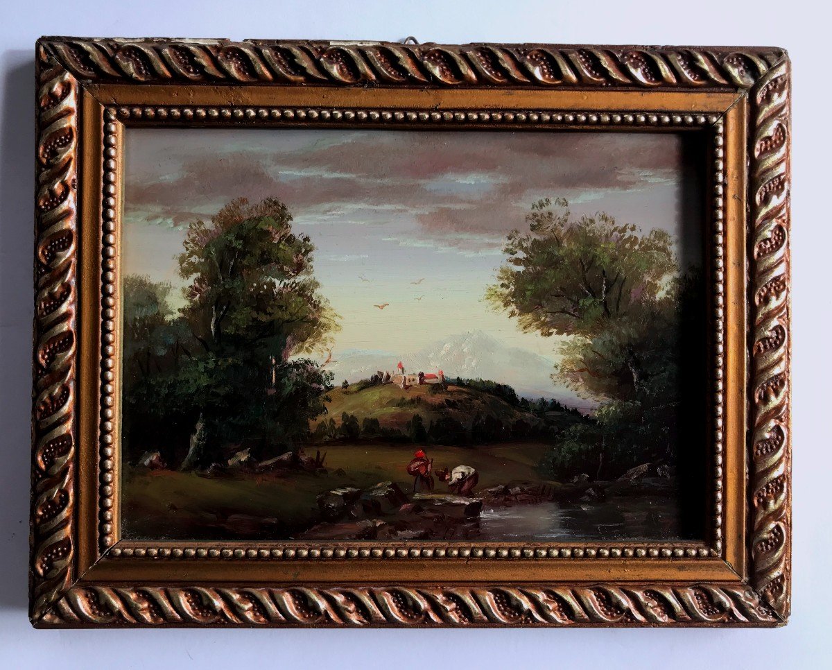 Tableau, La Ramasseuse De Fagots Au Pied Des Alpes, Hsb, époque XIX ème