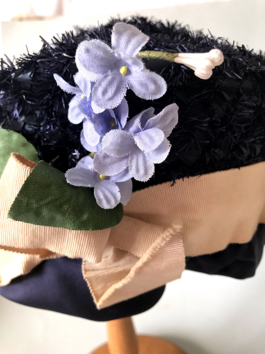 Chapeau Béret Ancien Pour Femme Noeud Et Décor Floral -photo-3