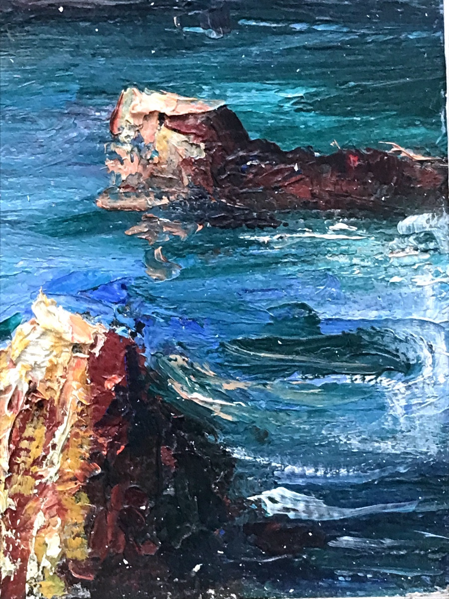 Painting, View Of La Napoule, Oil On Wood, Framed-photo-4