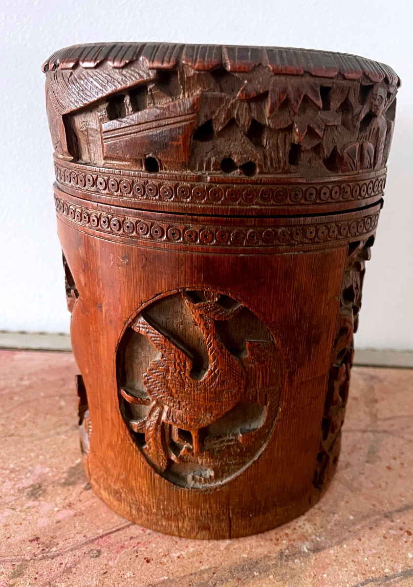 Pot à pinceau Chine en bois sculpté fin du XIX -photo-2