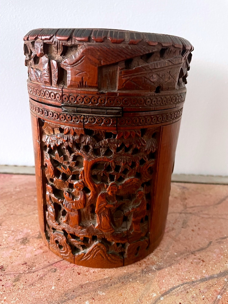 Pot à pinceau Chine en bois sculpté fin du XIX -photo-3