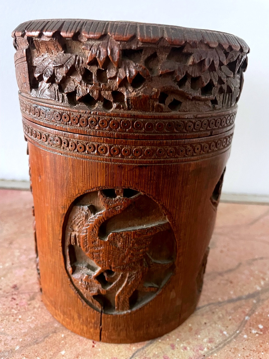 Pot à pinceau Chine en bois sculpté fin du XIX -photo-4
