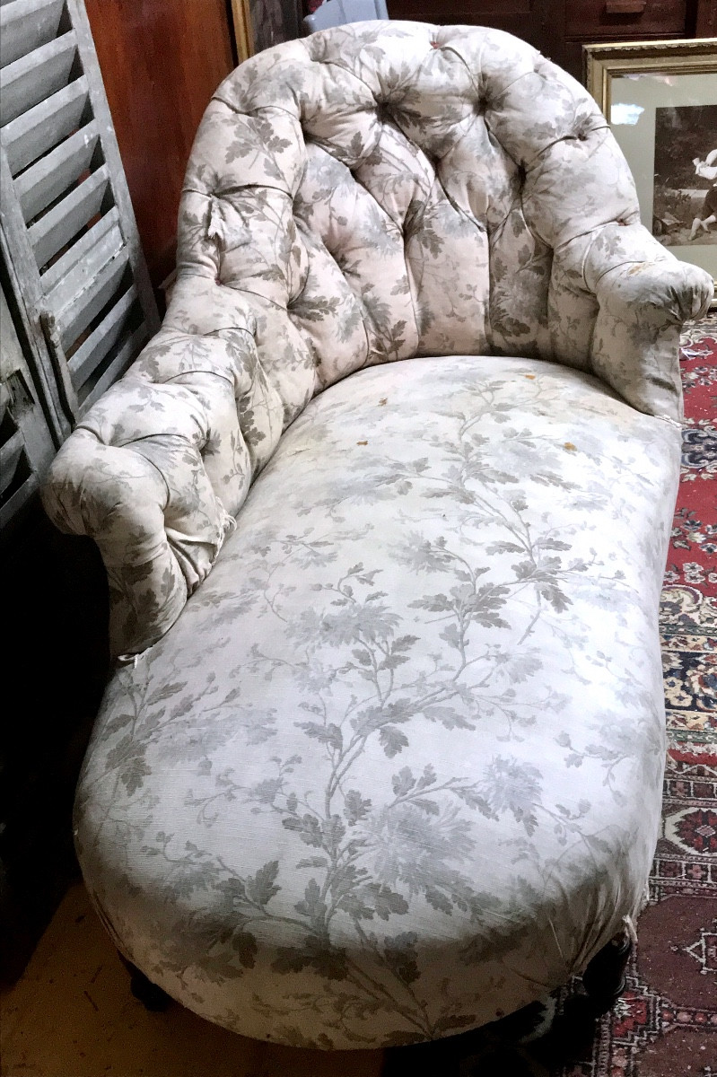 Méridienne Napoleon III en tissu capitonné XIXeme -photo-5