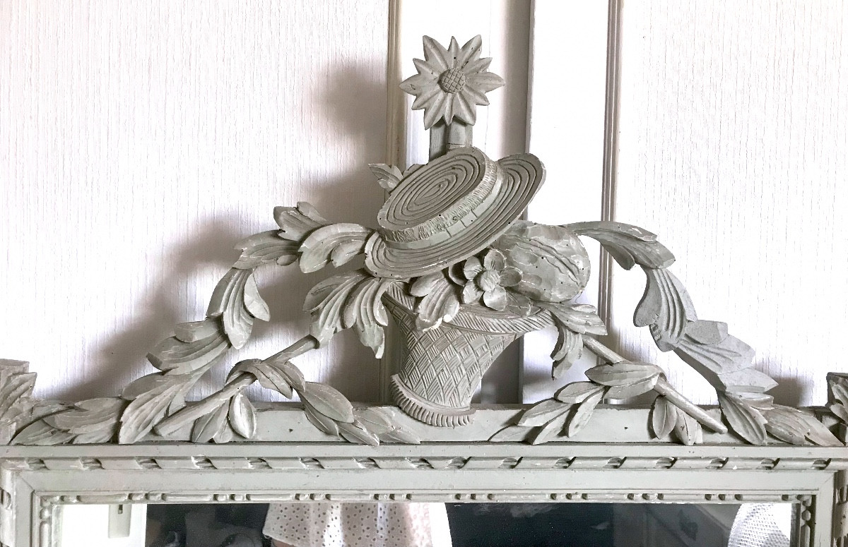 Trumeau en bois patine aux attributs du jardinier XIXeme -photo-2