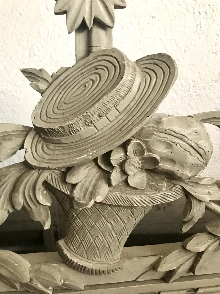 Trumeau en bois patine aux attributs du jardinier XIXeme -photo-3