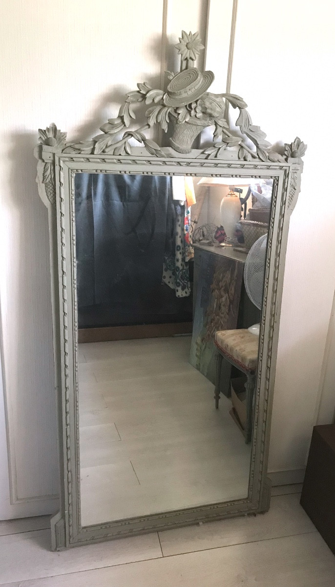 Trumeau en bois patine aux attributs du jardinier XIXeme 