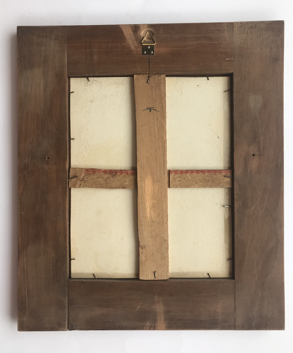 Pair Of Paintings, Flowers Painted In Gouache, Carved Wooden Frame, Swiss Work? 19th Century -photo-2