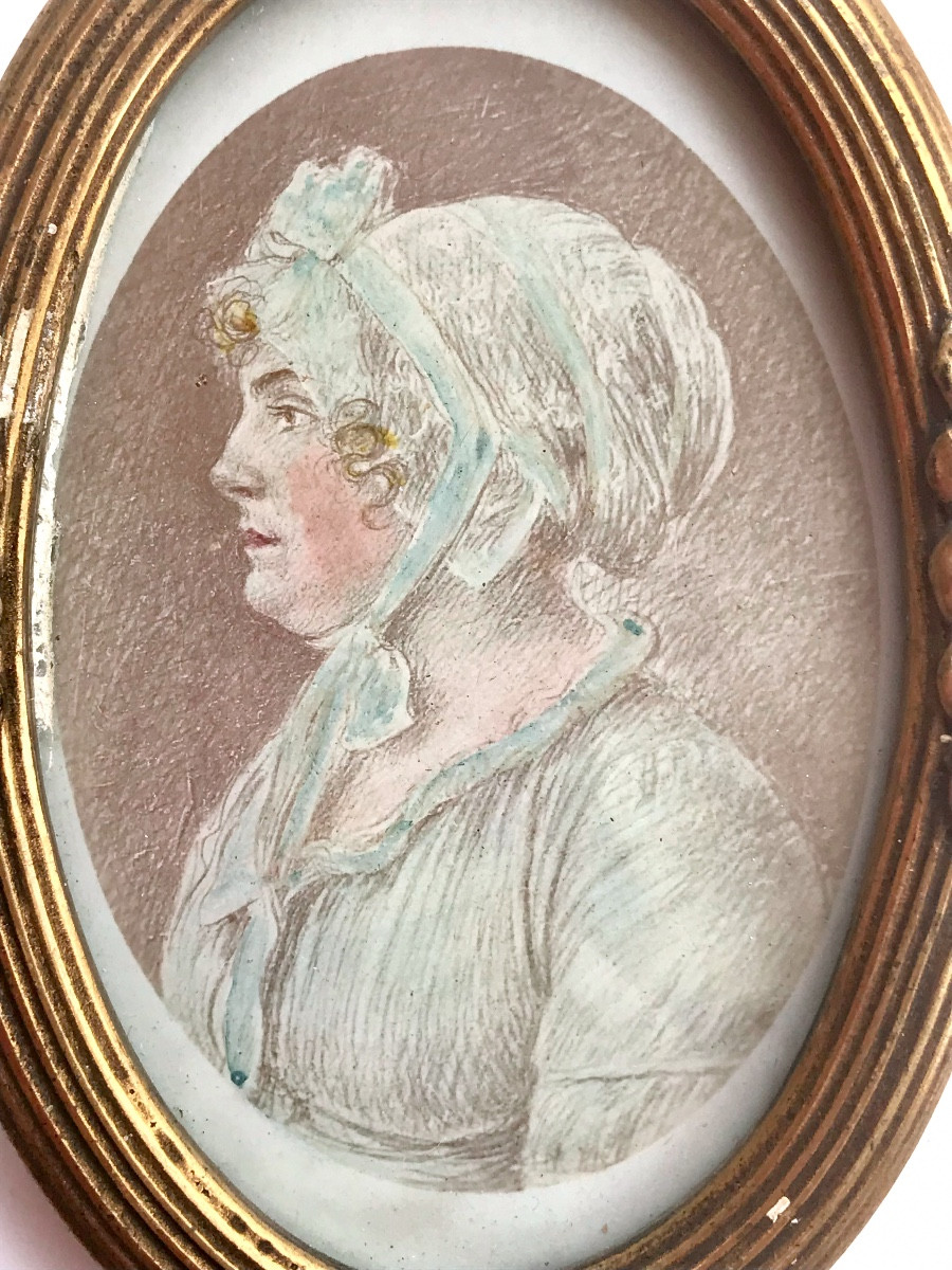 Miniature, Portrait Of A Woman In Pencil, Circa 1850-photo-2