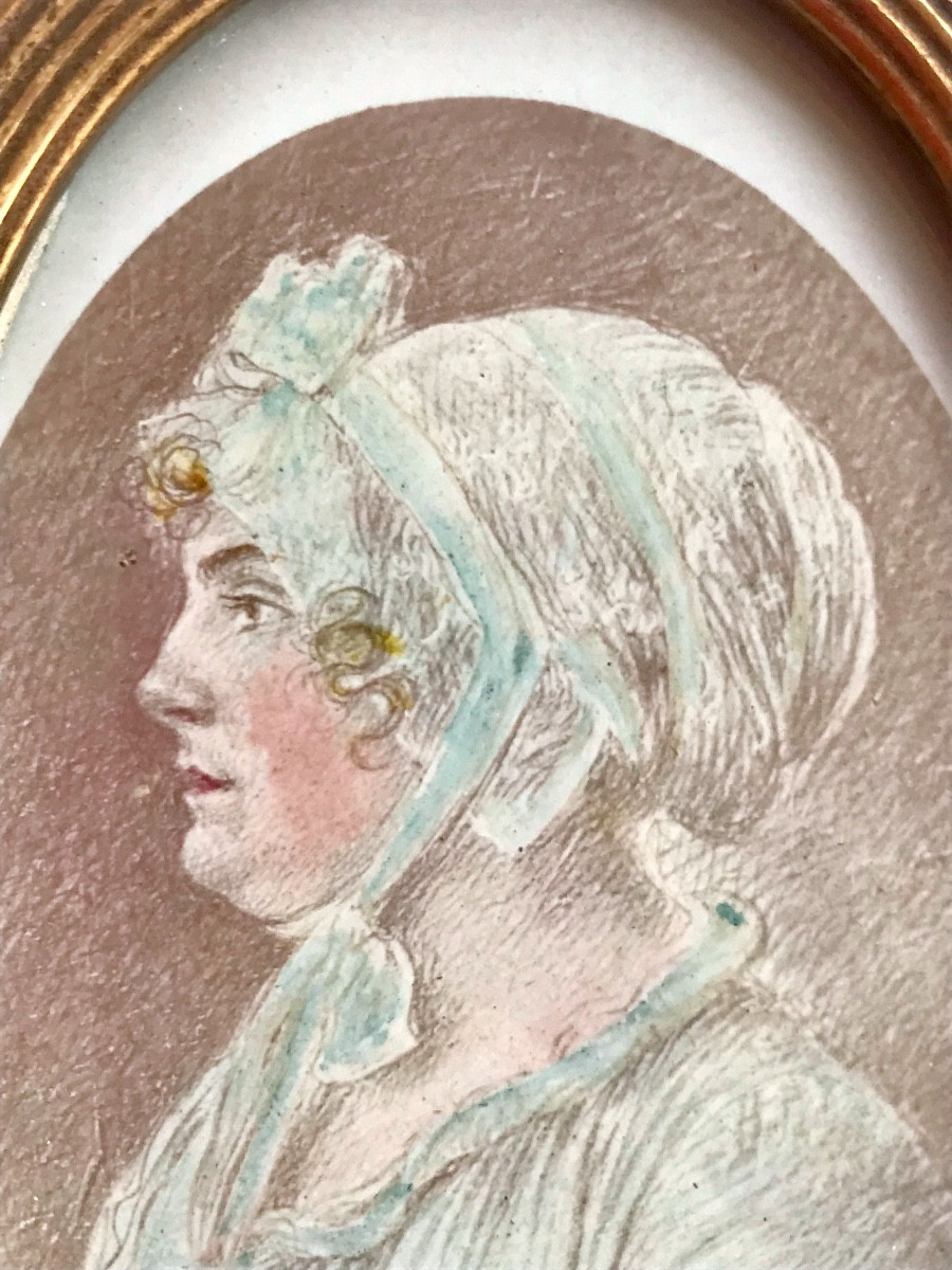 Miniature, Portrait Of A Woman In Pencil, Circa 1850-photo-3
