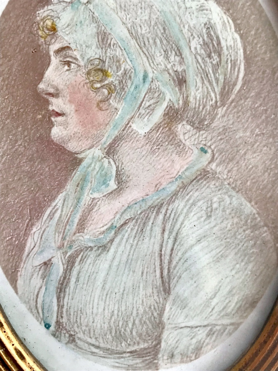 Miniature, Portrait Of A Woman In Pencil, Circa 1850-photo-4