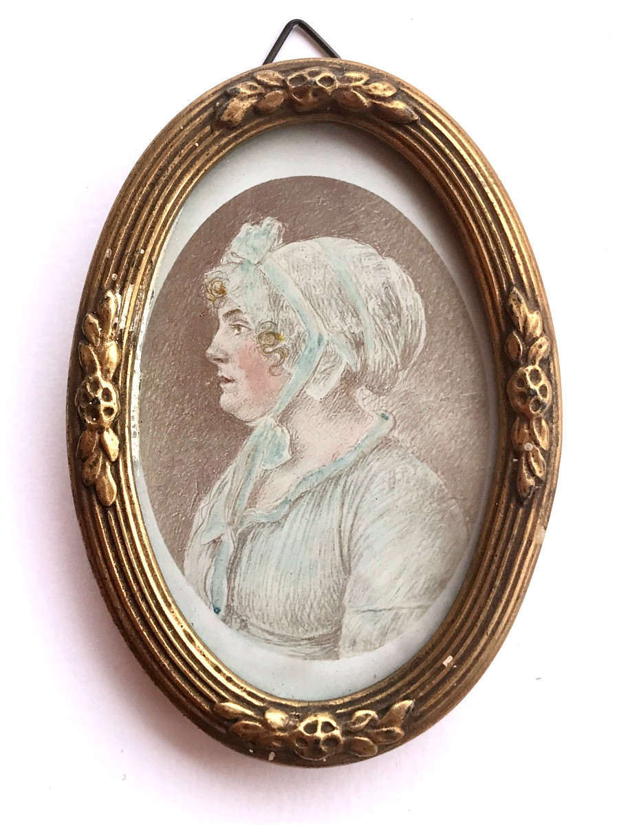 Miniature, Portrait Of A Woman In Pencil, Circa 1850
