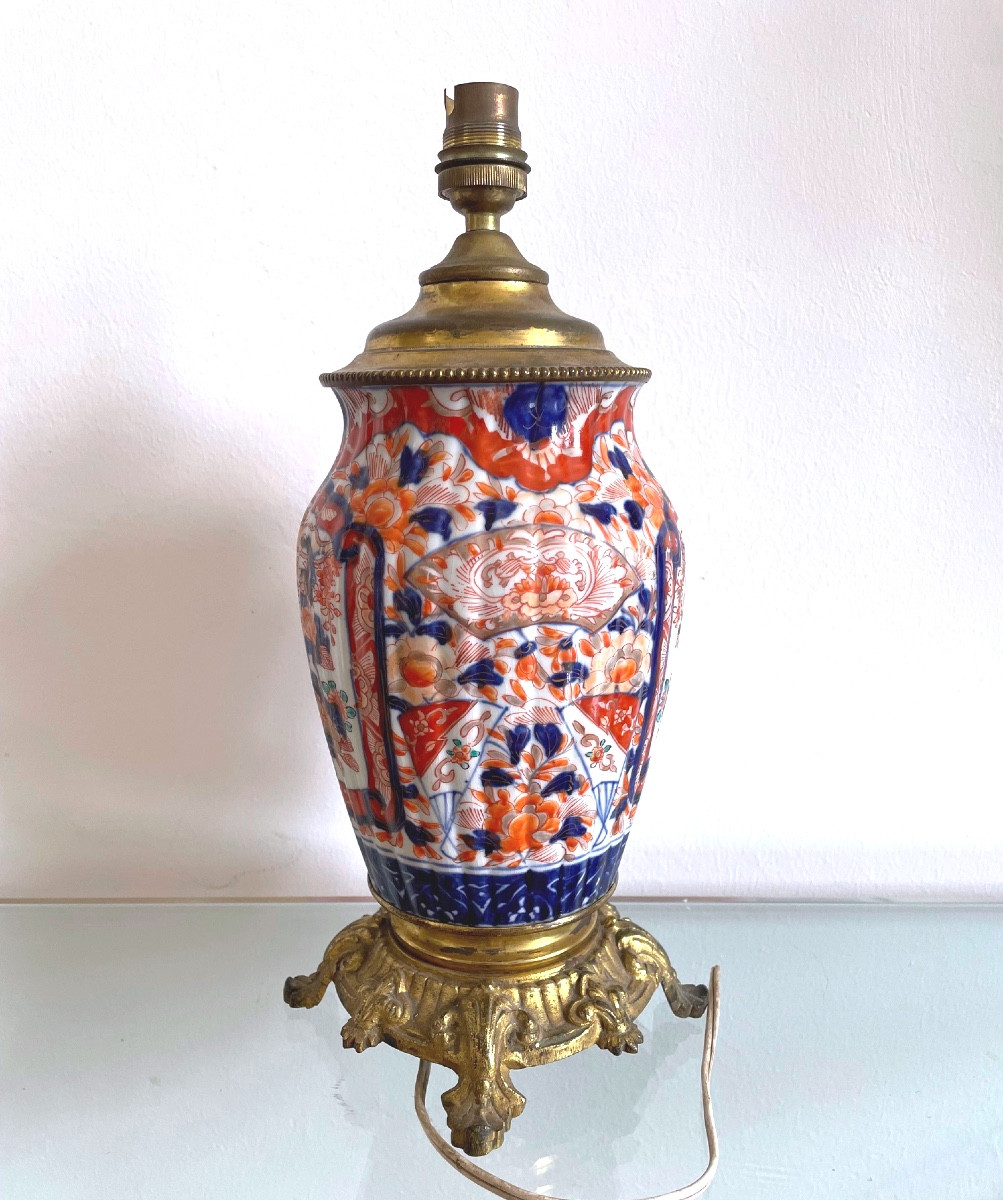 Pied de lampe en porcelaine Imari, époque Napoléon III, XIX eme-photo-2