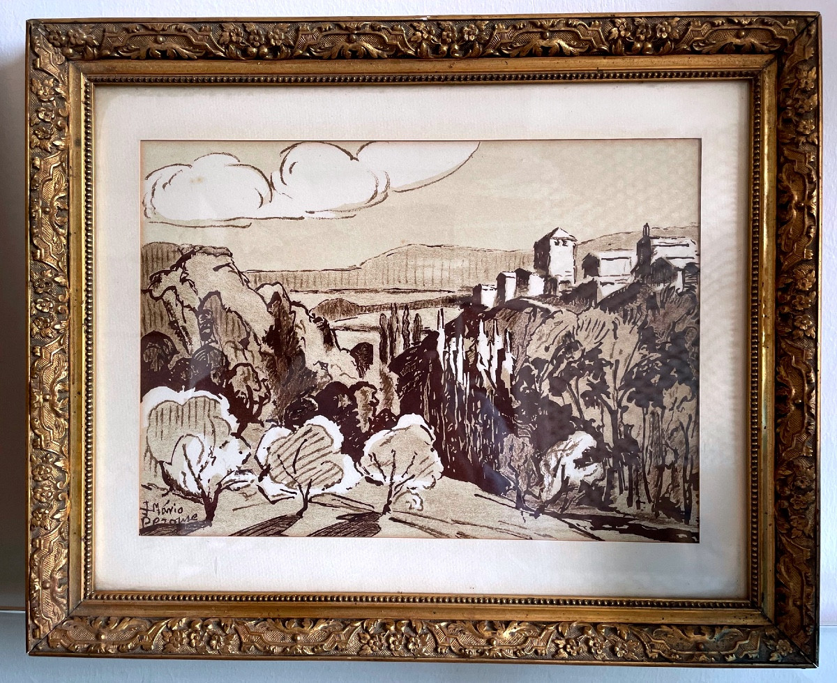 Painting, Landscape Of Auvergne, Print By Perouse Joseph Mario