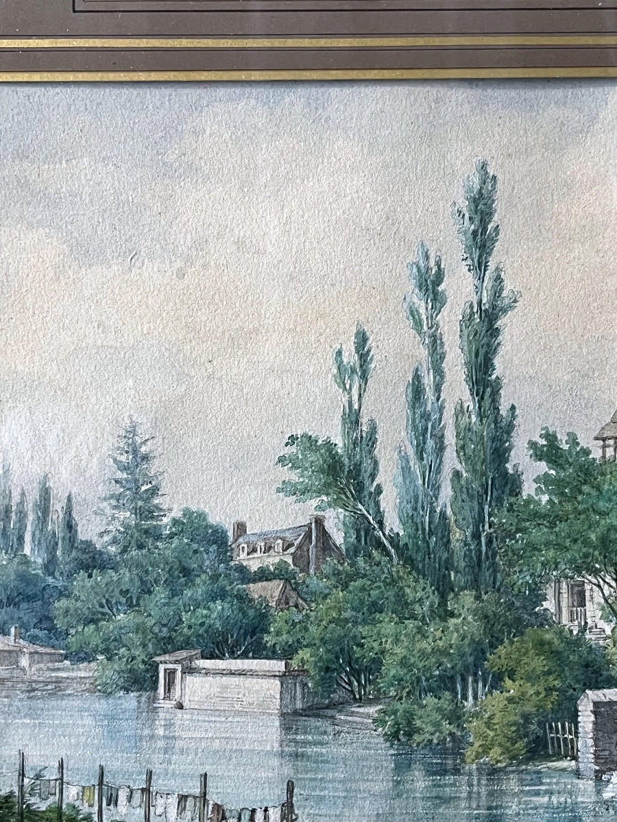Painting. The Washerwomen, Watercolor From 1872, Signed-photo-2