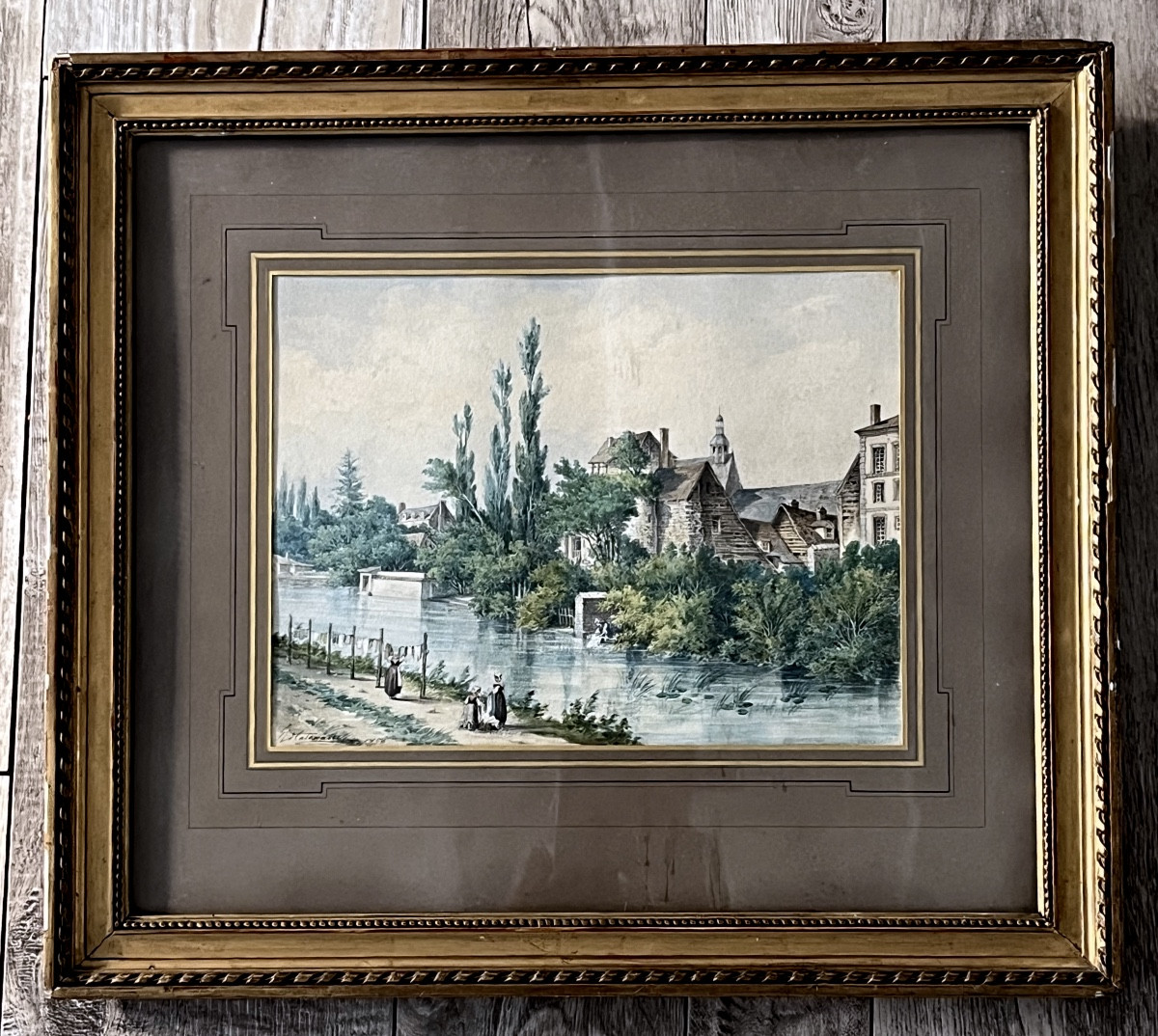 Painting. The Washerwomen, Watercolor From 1872, Signed