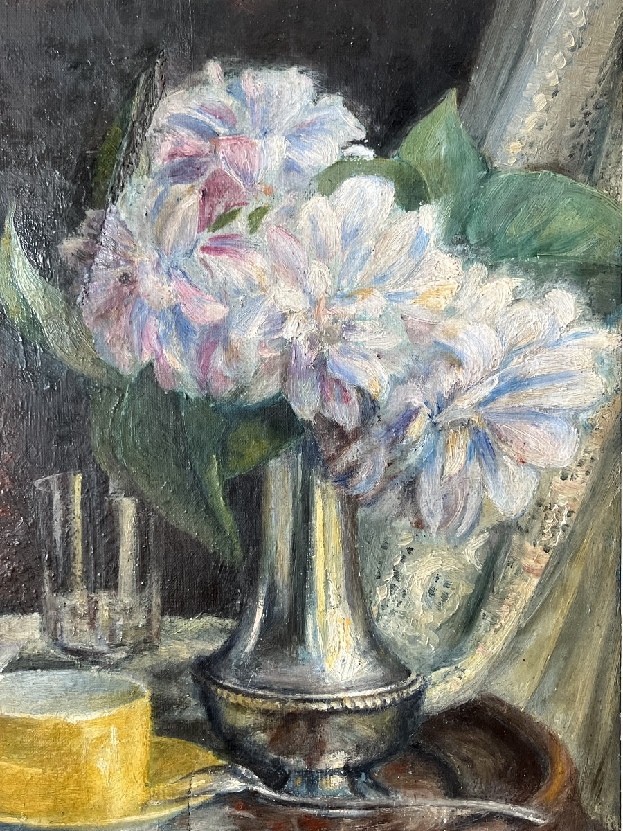 Tableau bouquet de fleurs , huile sur toile signée et datée -photo-4