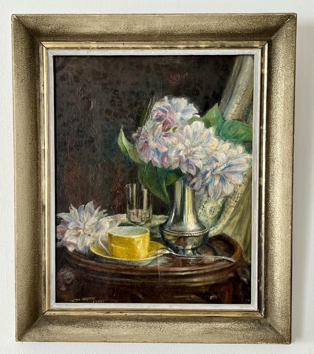 Tableau bouquet de fleurs , huile sur toile signée et datée 