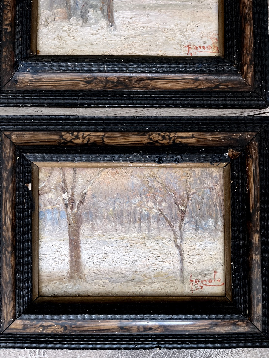 Pair Of Early 20th Century Snow Landscape Paintings, Signed-photo-2