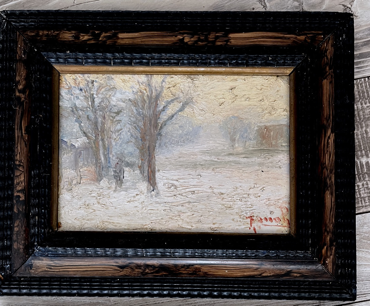 Pair Of Early 20th Century Snow Landscape Paintings, Signed-photo-3