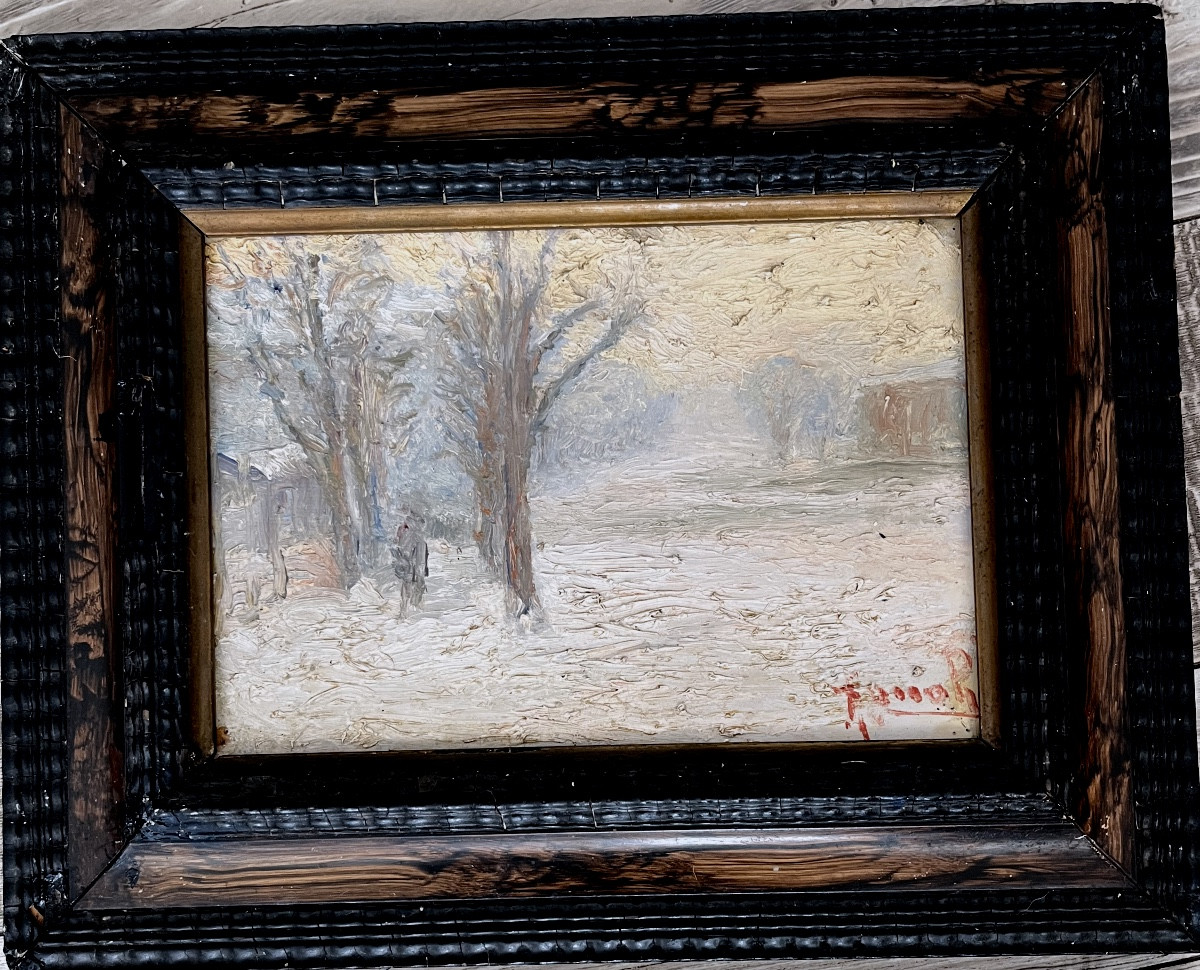 Pair Of Early 20th Century Snow Landscape Paintings, Signed-photo-4