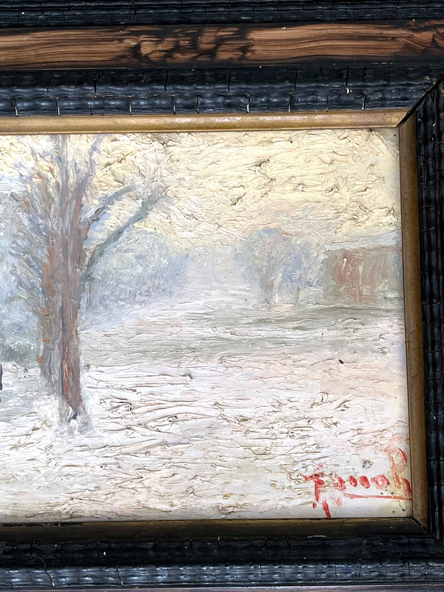 Pair Of Early 20th Century Snow Landscape Paintings, Signed-photo-1