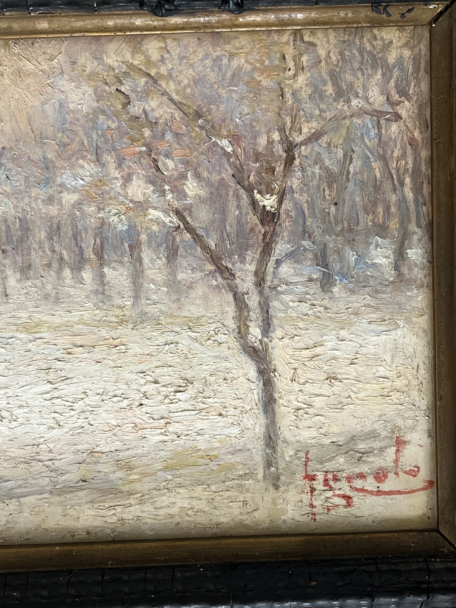 Pair Of Early 20th Century Snow Landscape Paintings, Signed-photo-4