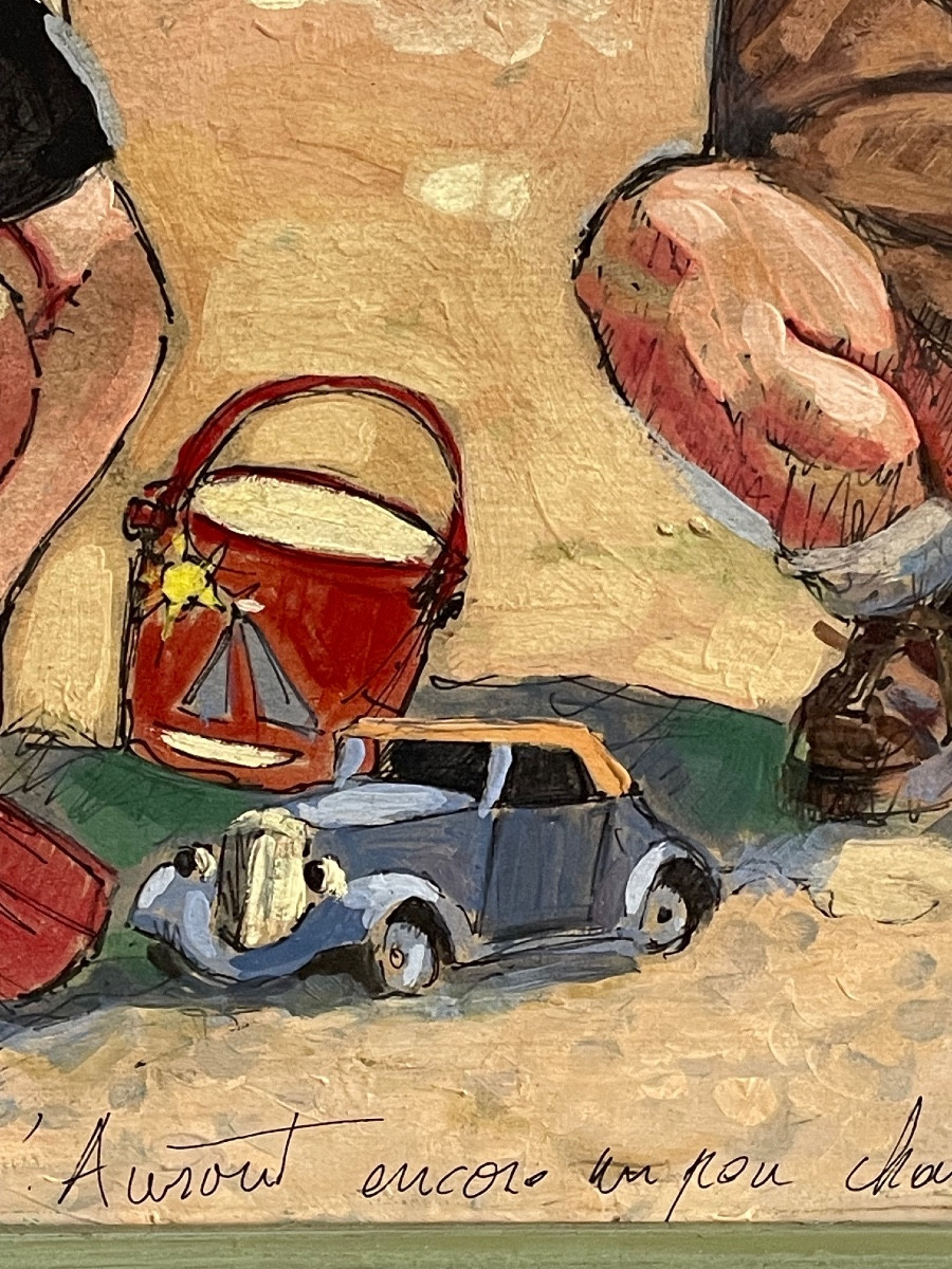 Tableau, jeux d enfants dans le sable, attribué à Christiane Caillotin, début XX-photo-3