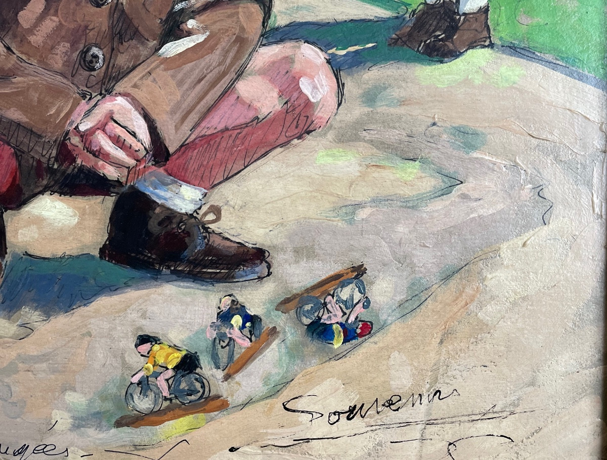 Tableau, jeux d enfants dans le sable, attribué à Christiane Caillotin, début XX-photo-5