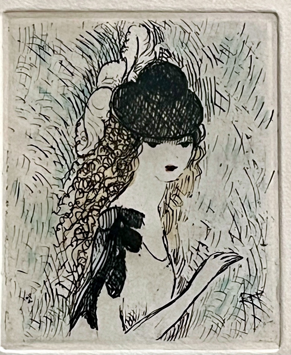 Tableau, eau forte de Marie Laurencin, jeune fille au chapeau -photo-2