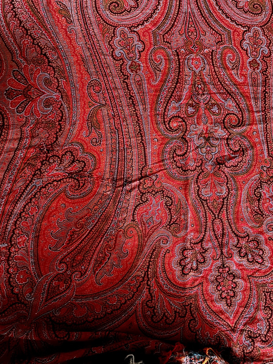 Antique Long Cashmere Shawl With Palmette Pattern, 19th Century-photo-2